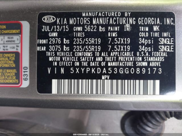 2016 KIA SORENTO 5XYPKDA53GG089173 Photo 8