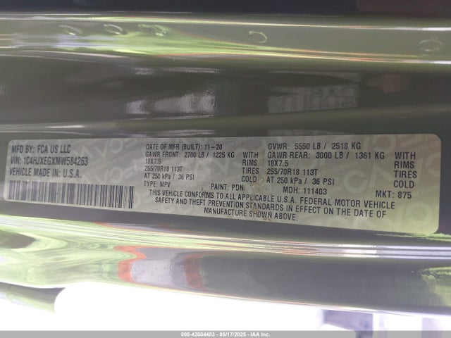 1C4HJXEGXMW584263 Jeep 2021