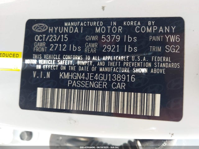 KMHGN4JE4GU138916 Hyundai dohc gdi lambda ii