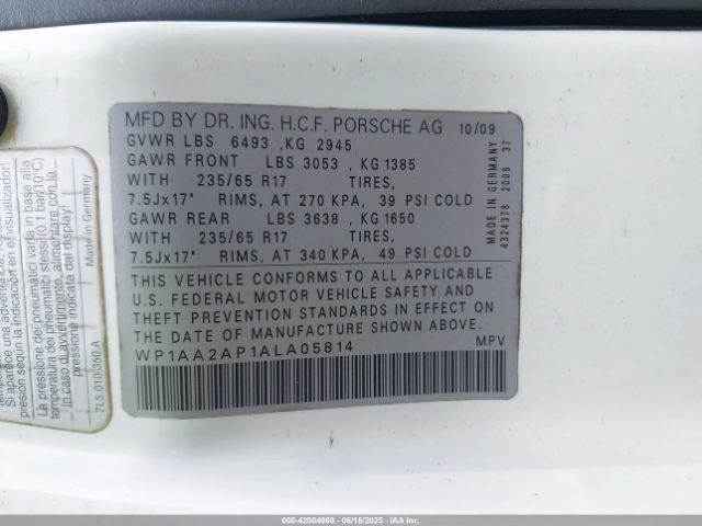 2010 PORSCHE CAYENNE WP1AA2AP1ALA05814 Photo 8