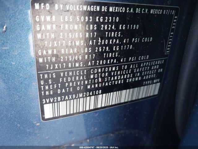 3VV2B7AX9JM204108 Volkswagen Tiguan