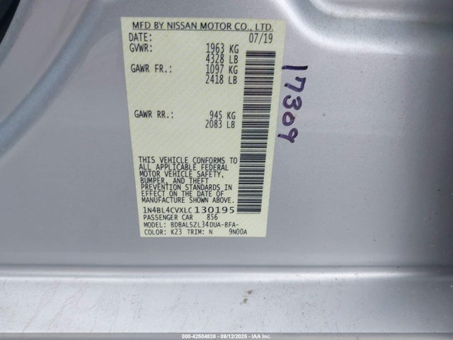 1N4BL4CVXLC130195 Nissan Altima Sr Fwd