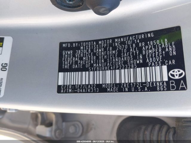 5YFBURHE4FP223285 Toyota 2zr-fe