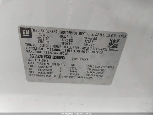 3GTU2NEC6HG265931 GMC l83 -spark ignited direct injection, variable valve timing, afm, e85 max, alum