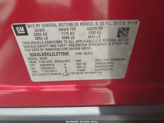 3GKALXEX2JL277896 GMC ltg - spark ignited direct injection, alum dohc, vvt, dcvcp turbo, e0-e100, alum