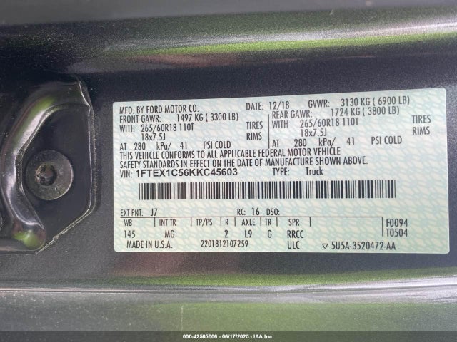 1FTEX1C56KKC45603 Ford 5.0l 4v