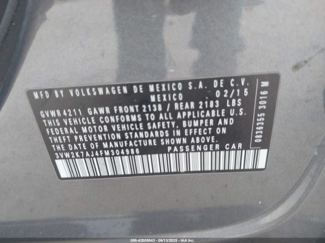 2015 VOLKSWAGEN JETTA 3VW2K7AJ4FM304986 Photo 8