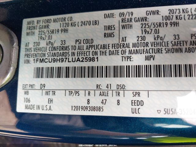 2020 FORD ESCAPE 1FMCU9H97LUA25981 Photo 8