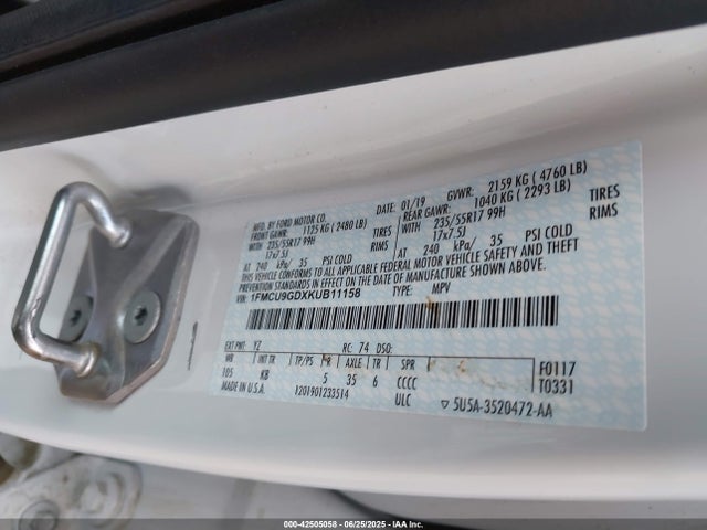 1FMCU9GDXKUB11158 Ford 1.5l gtdi sigma w/premium fuel