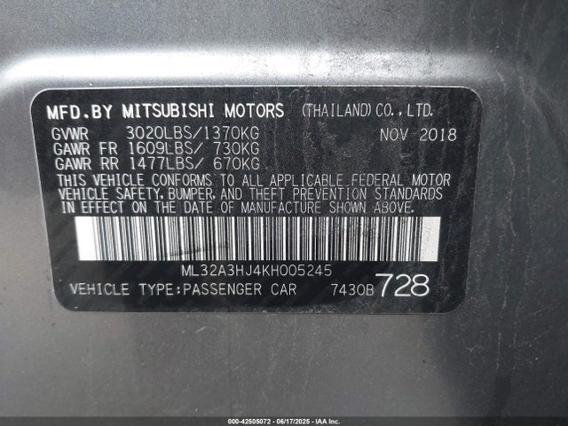 ML32A3HJ4KH005245 Mitsubishi Mirage
