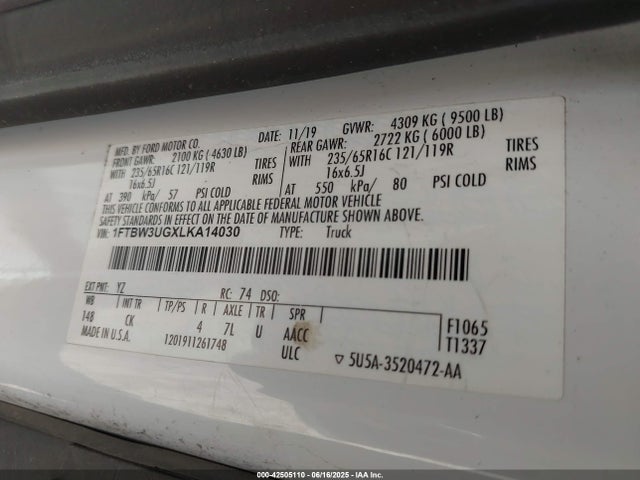 1FTBW3UGXLKA14030 Ford 2020