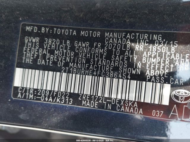 2T1BURHE4FC386454 Toyota 2zr-fe