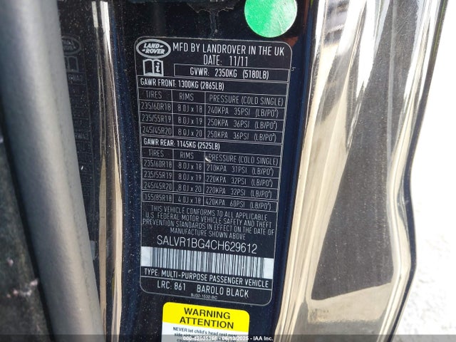 42505366 :رقم المزاد ، SALVR1BG4CH629612 vin ، 2012 Land Rover Range Rover Evoque Pure Plus مزاد بيع