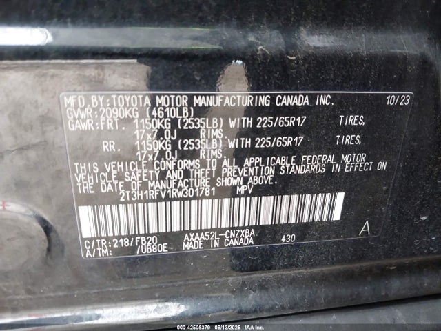 2T3H1RFV1RW301781 Toyota a25a-fks