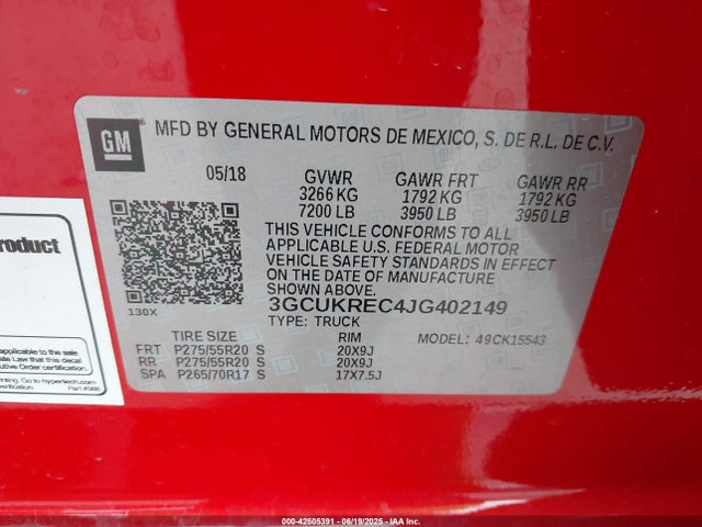 3GCUKREC4JG402149 Chevrolet l83 - sidi: spark ignited direct injection, vvt: variable valve timing, afm, e85 max, alum