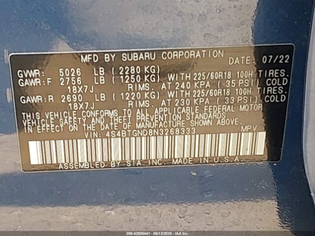 2022 SUBARU OUTBACK 4S4BTGND8N3268333 Photo 8