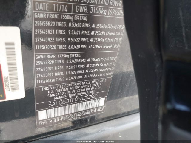 SALGS3TF0FA202892 Land Rover Range Rover 5.0l V8 Supercharged