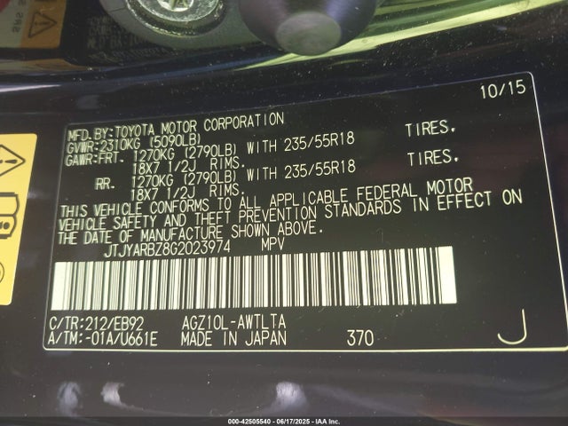 JTJYARBZ8G2023974 Lexus 8ar-fts