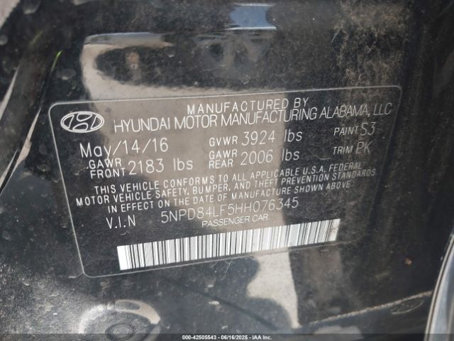 5NPD84LF5HH076345 Hyundai Elantra