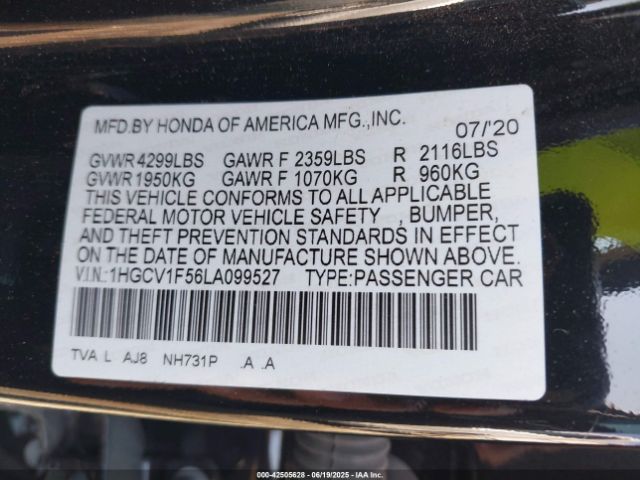 2020 HONDA ACCORD 1HGCV1F56LA099527 Photo 8