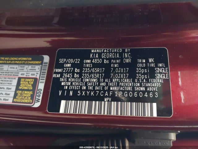 5XYK7CAF1PG060463 KIA gdi theta iii