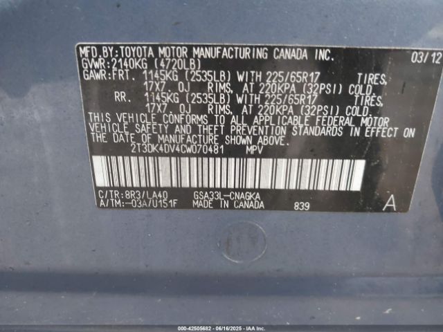 2012 TOYOTA RAV4 2T3DK4DV4CW070481 Photo 8