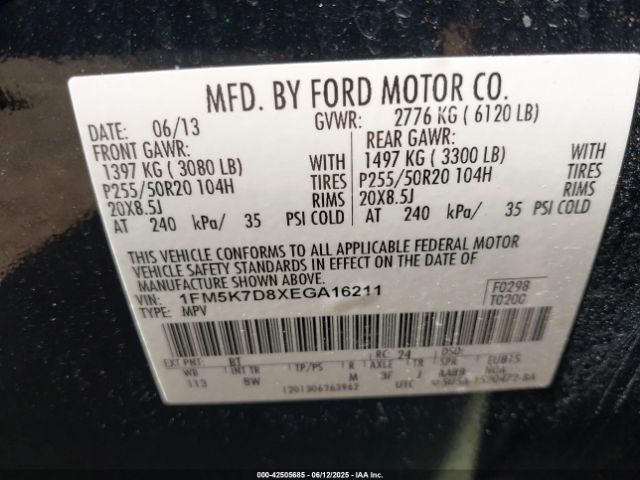 1FM5K7D8XEGA16211 Ford EXPLORER XLT