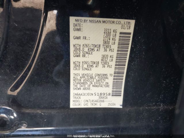 1N6AA1EJ0JN518958 Nissan TITAN S