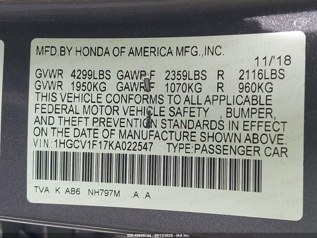 1HGCV1F17KA022547 Honda ACCORD LX