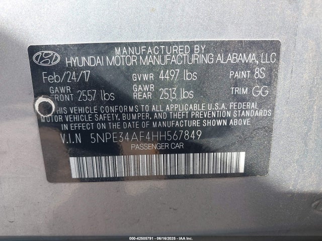 5NPE34AF4HH567849 Hyundai 2017