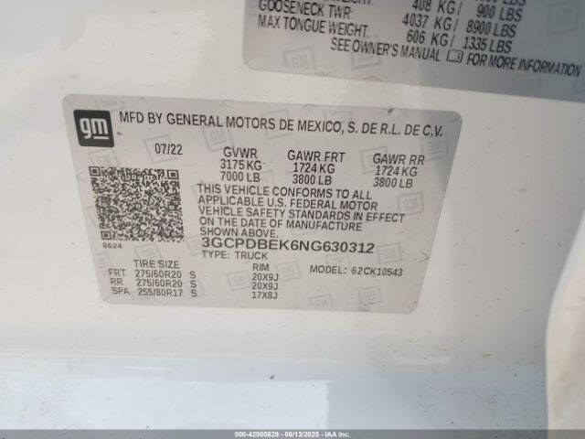 3GCPDBEK6NG630312 Chevrolet Silverado 1500 Custom