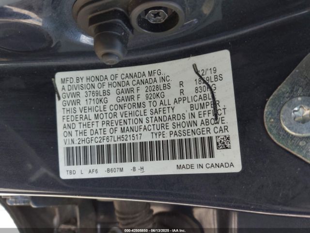 2020 HONDA CIVIC 2HGFC2F67LH521517 Photo 8