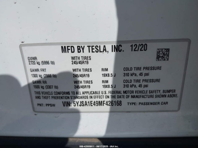 2021 TESLA MODEL S 5YJSA1E49MF426168 Photo 8