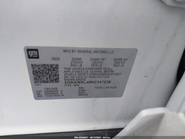 2022 GMC ACADIA 1GKKNXL48NZ147238 Photo 8