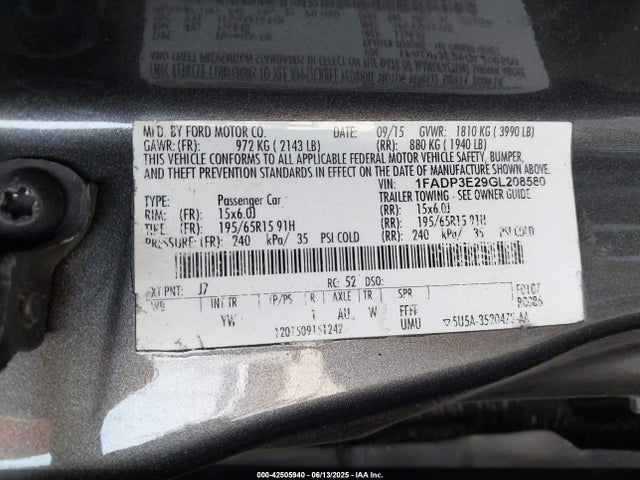 Ford 2016 2016 1FADP3E29GL208580 Image 9