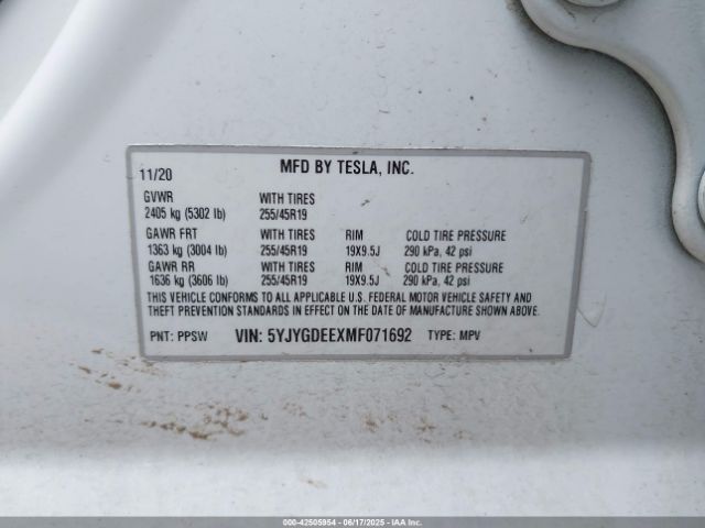 2021 TESLA MODEL Y 5YJYGDEEXMF071692 Photo 8