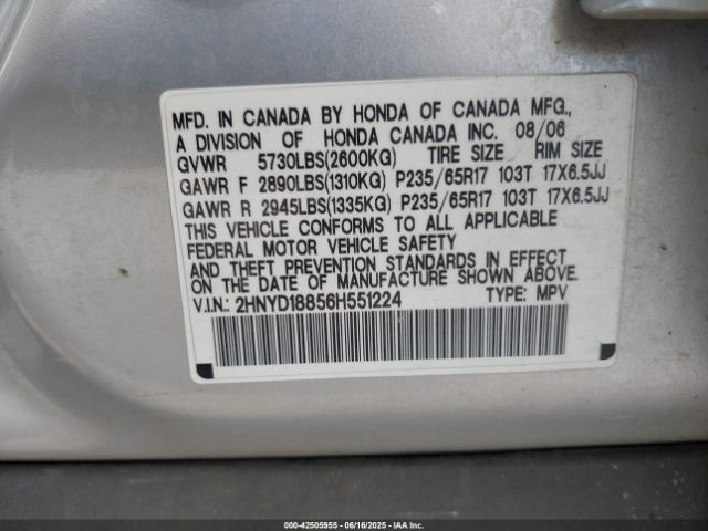 2006 ACURA MDX 2HNYD18856H551224 Photo 8