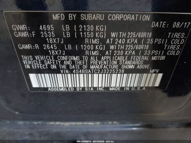 2018 SUBARU OUTBACK 4S4BSATC2J3225238 Photo 8
