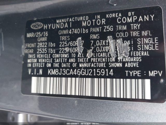 2016 HYUNDAI TUCSON KM8J3CA46GU215914 Photo 8