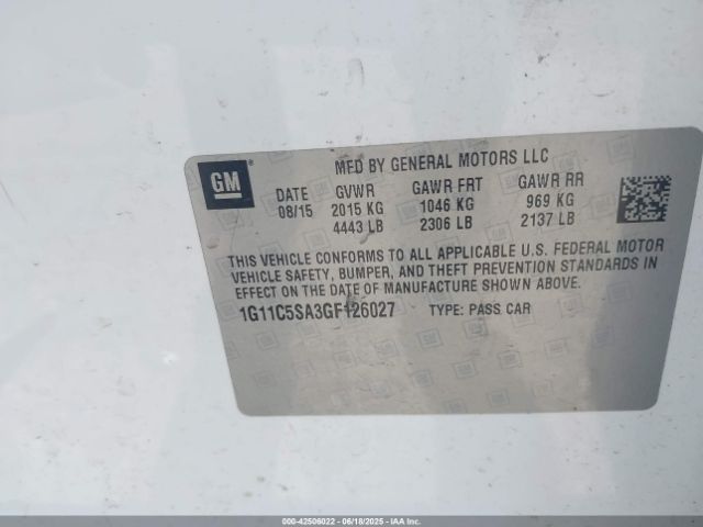 1G11C5SA3GF126027 Chevrolet lcv -sidi, dcvcp, vvt, dcvcp, e85 max, e0-e100, aluminum