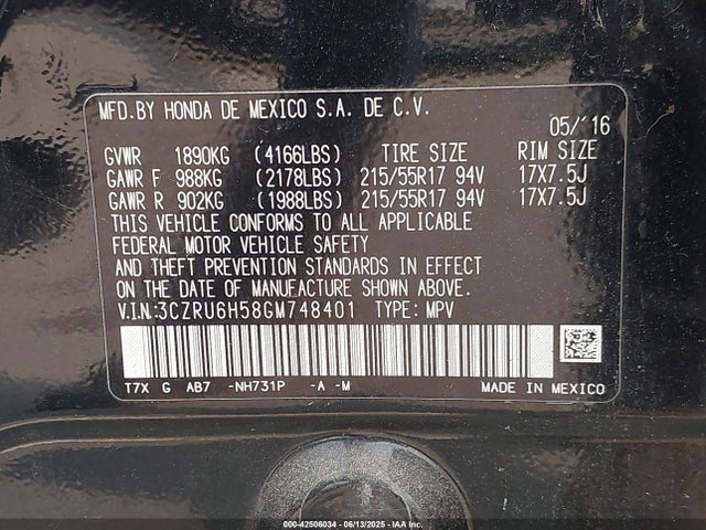 3CZRU6H58GM748401 Honda HR-V EX