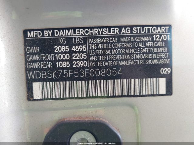 2003 MERCEDES-BENZ SL 500 WDBSK75F53F008054 Photo 8