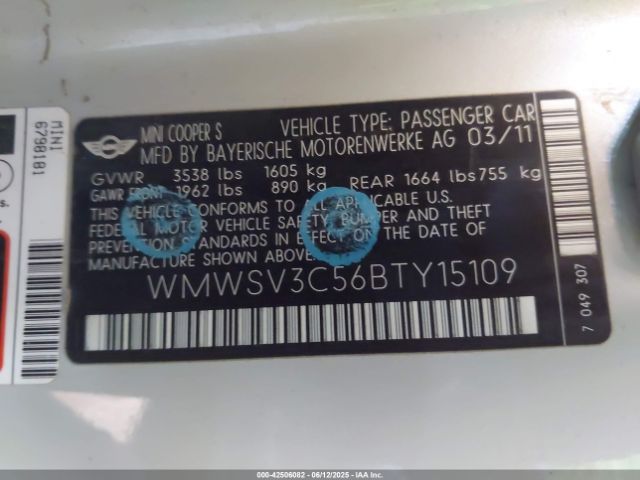 2011 MINI COOPER S WMWSV3C56BTY15109 Photo 8