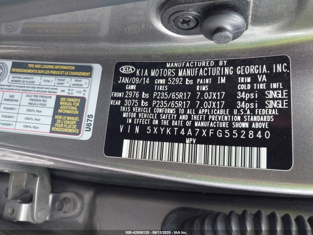 5XYKT4A7XFG552840 KIA gasoline 3.3 v6 gdi lambda ii