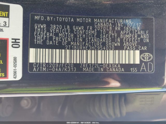 2T1BURHE3HC954020 Toyota 2zr-fe