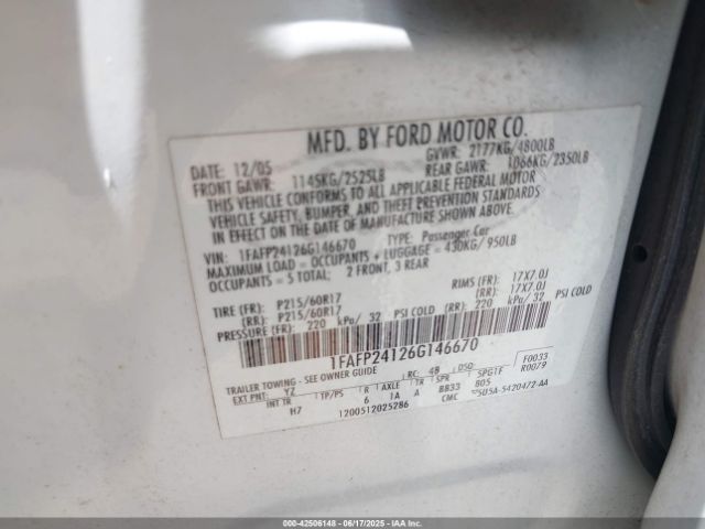 2006 FORD FIVE HUNDRED 1FAFP24126G146670 Photo 8