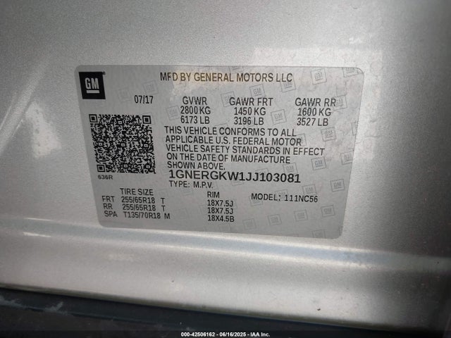 1GNERGKW1JJ103081 Chevrolet lfy - spark ignited direct injection, atss, gen 1