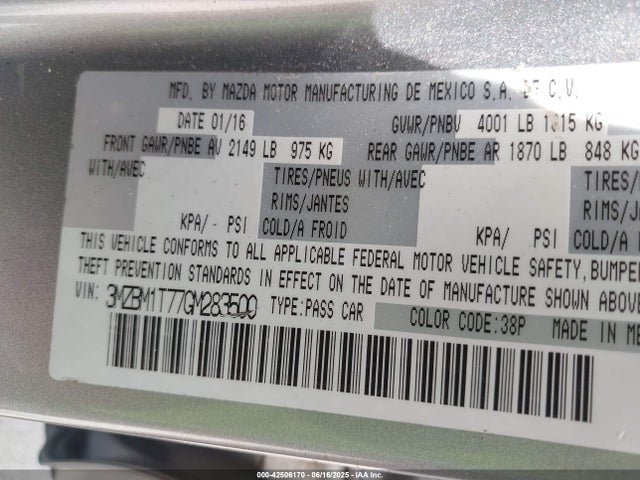 3MZBM1T77GM283500 Mazda pe