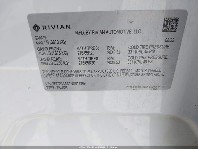 Rivian 2022 2022 7FCTGAAA1NN011289 Image 9