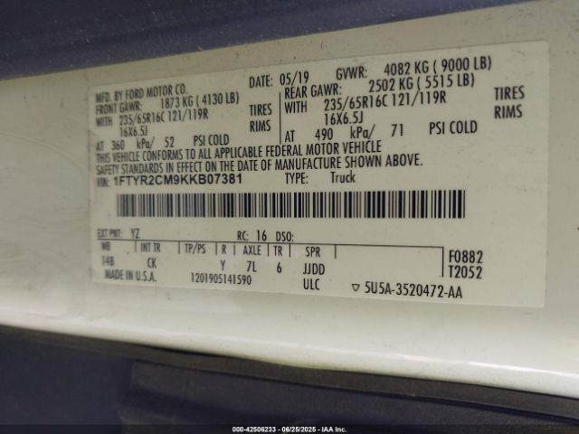 2019 FORD TRANSIT-250 1FTYR2CM9KKB07381 Photo 8